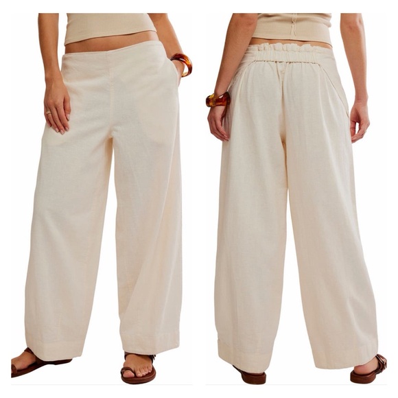 Free People Pants - Free People Demi Wide Leg Linen Blend Pants Elastic Waist Lightweight
